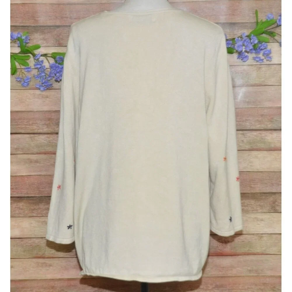 Alfred Dunner Petite Floral Sweater Beaded Embroidered Plus1X V-Neck Granny